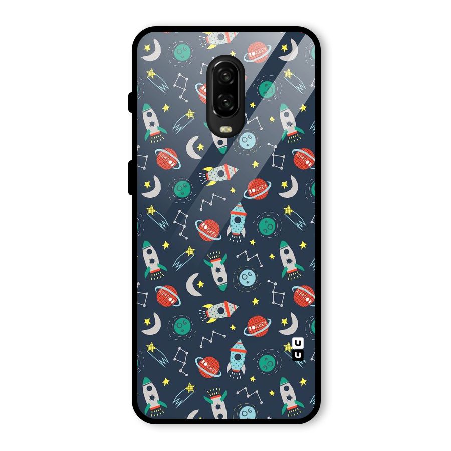 Space Rocket Pattern Glass Back Case for OnePlus 6T