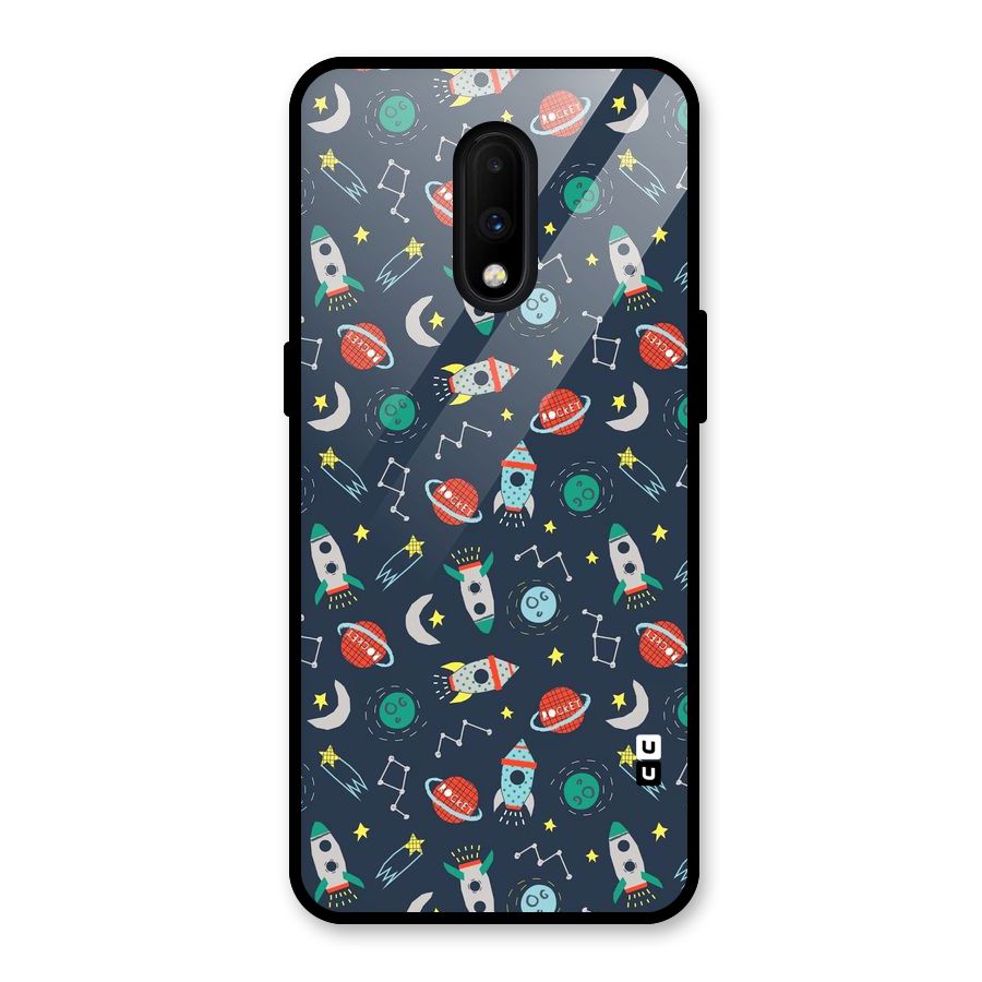 Space Rocket Pattern Glass Back Case for OnePlus 7