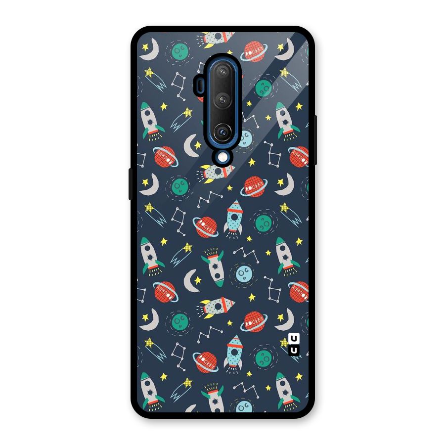 Space Rocket Pattern Glass Back Case for OnePlus 7T Pro