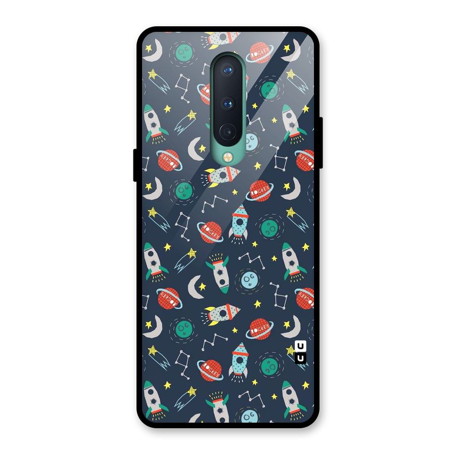 Space Rocket Pattern Glass Back Case for OnePlus 8
