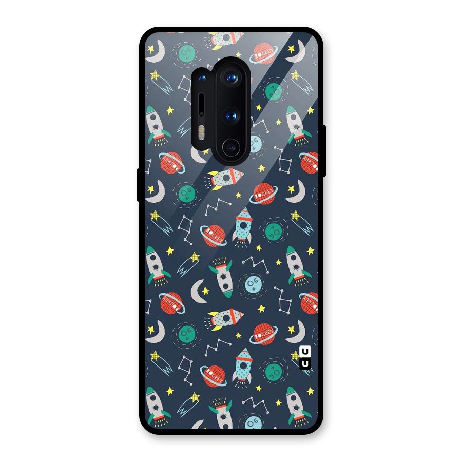 Space Rocket Pattern Glass Back Case for OnePlus 8 Pro