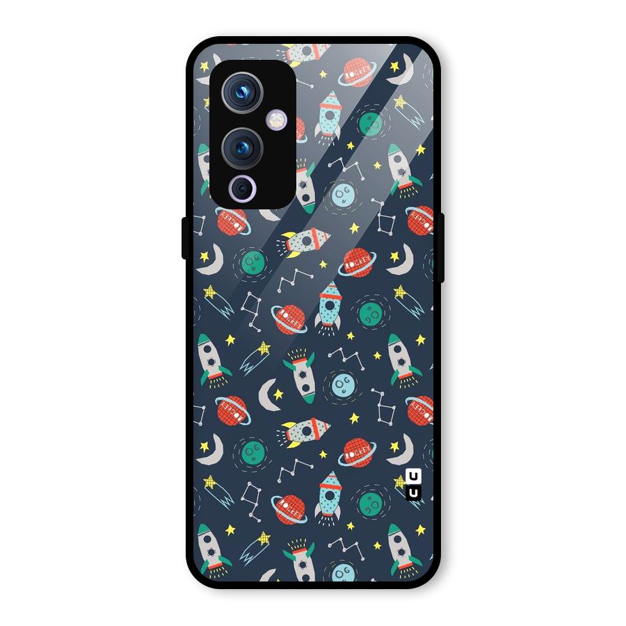 Space Rocket Pattern Glass Back Case for OnePlus 9