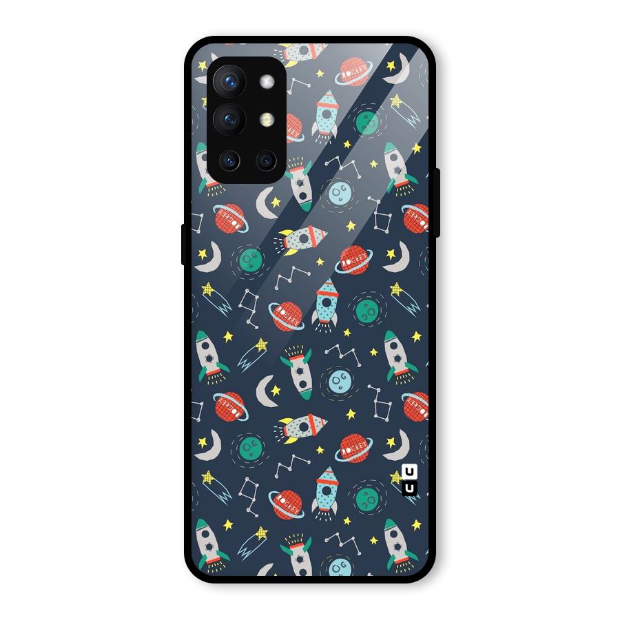 Space Rocket Pattern Glass Back Case for OnePlus 9R