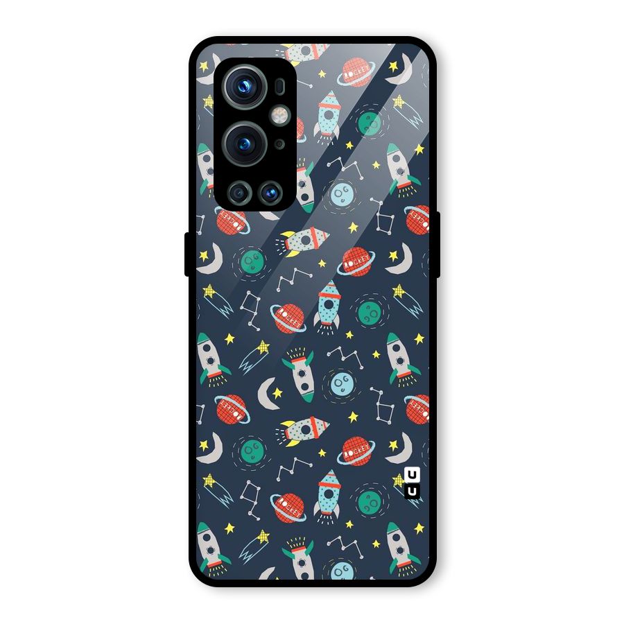 Space Rocket Pattern Glass Back Case for OnePlus 9 Pro