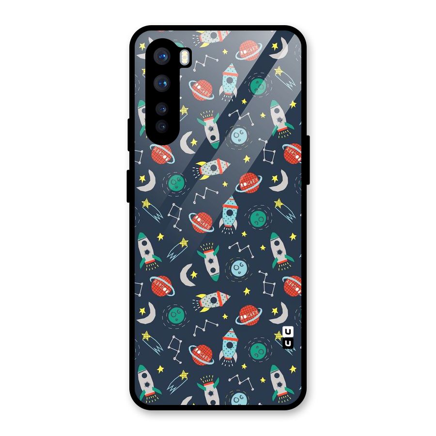 Space Rocket Pattern Glass Back Case for OnePlus Nord