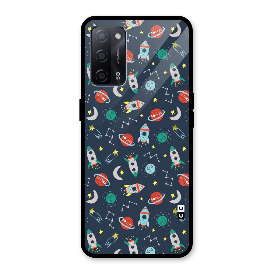 Space Rocket Pattern Glass Back Case for Oppo A53s 5G