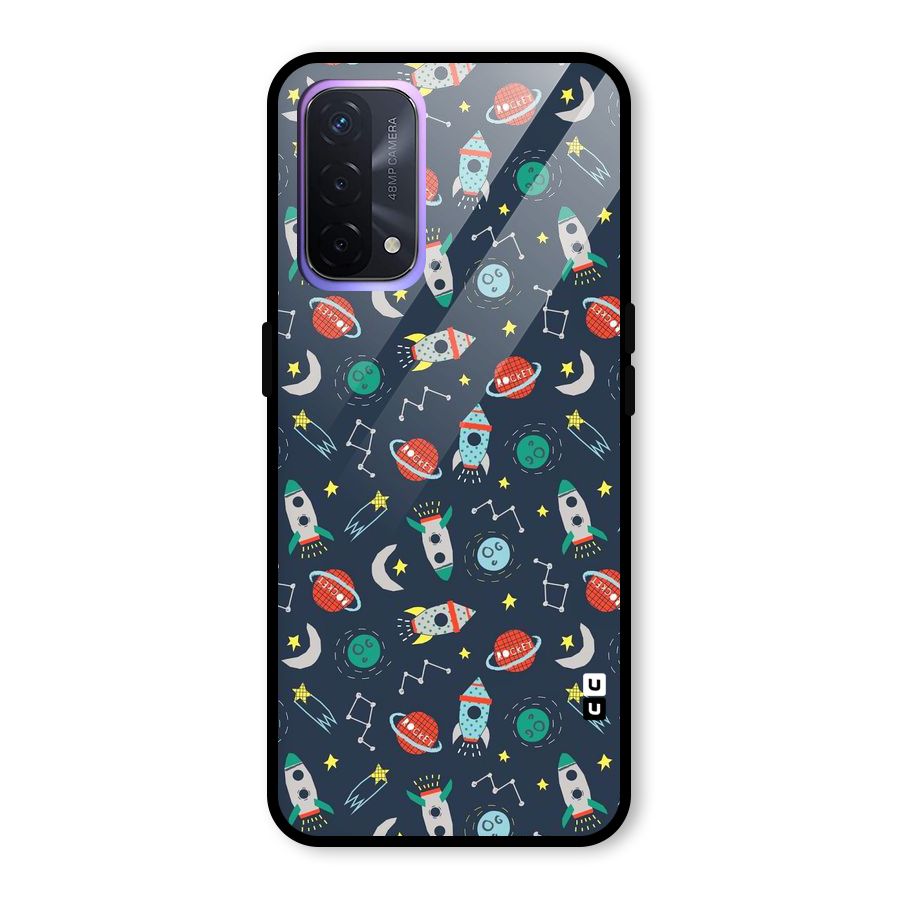Space Rocket Pattern Glass Back Case for Oppo A74 5G
