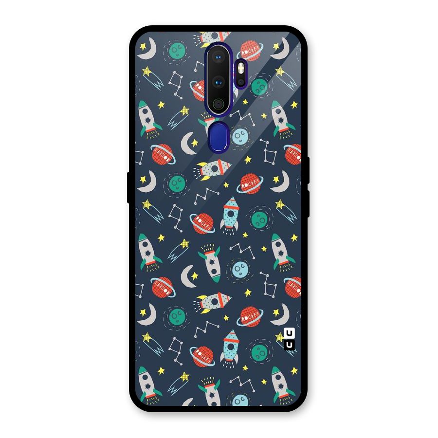 Space Rocket Pattern Glass Back Case for Oppo A9 (2020)