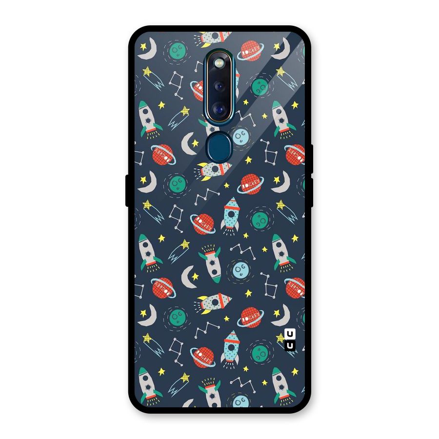 Space Rocket Pattern Glass Back Case for Oppo F11 Pro