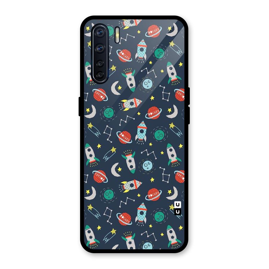 Space Rocket Pattern Glass Back Case for Oppo F15