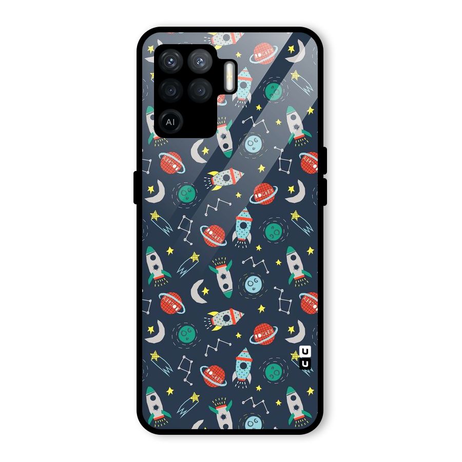 Space Rocket Pattern Glass Back Case for Oppo F19 Pro