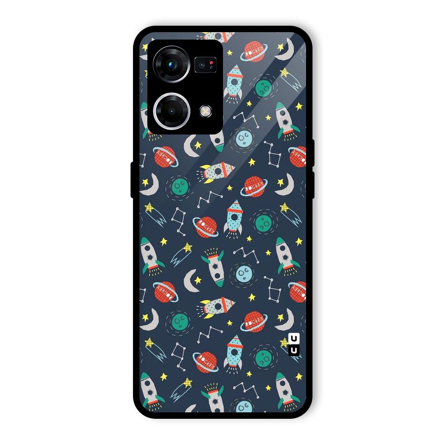 Space Rocket Pattern Glass Back Case for Oppo F21 Pro 4G
