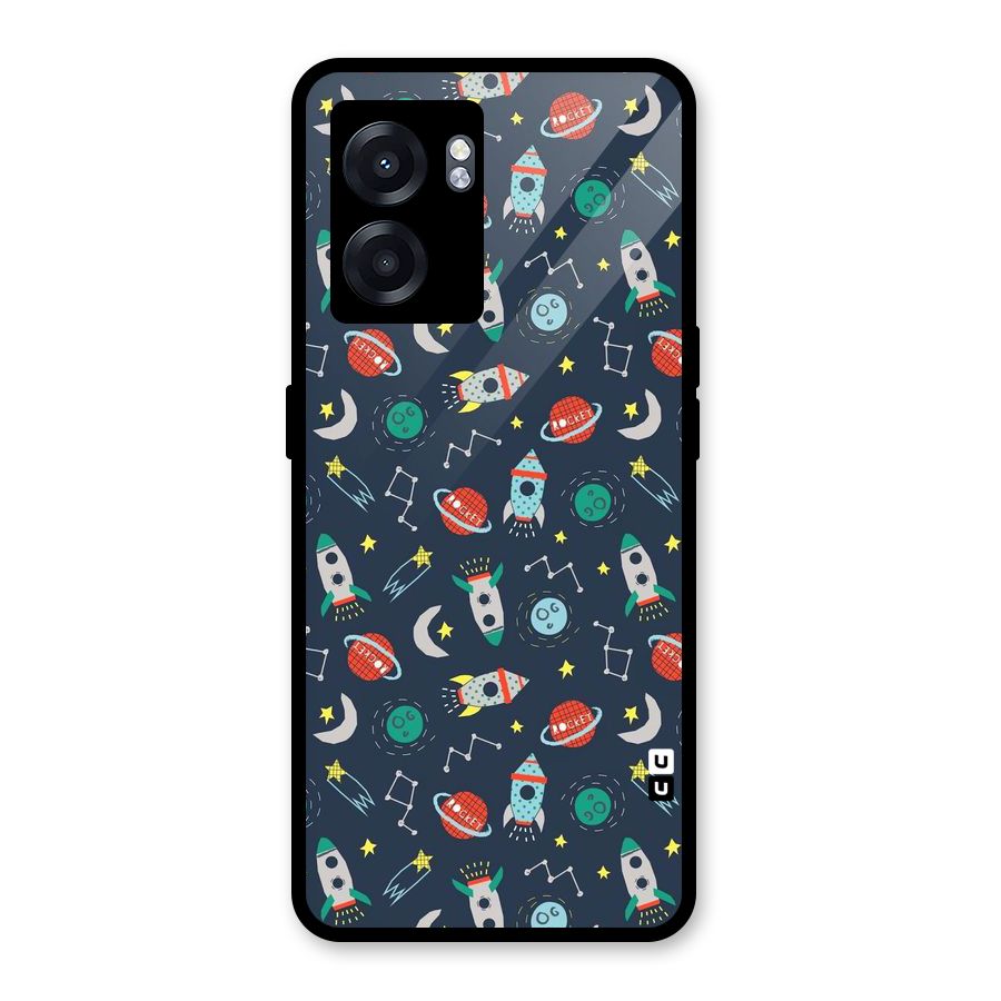 Space Rocket Pattern Glass Back Case for Oppo K10 (5G)