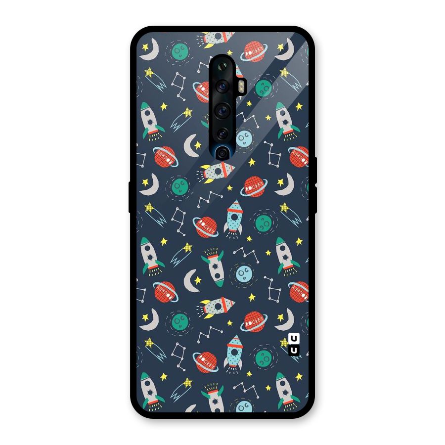 Space Rocket Pattern Glass Back Case for Oppo Reno2 F