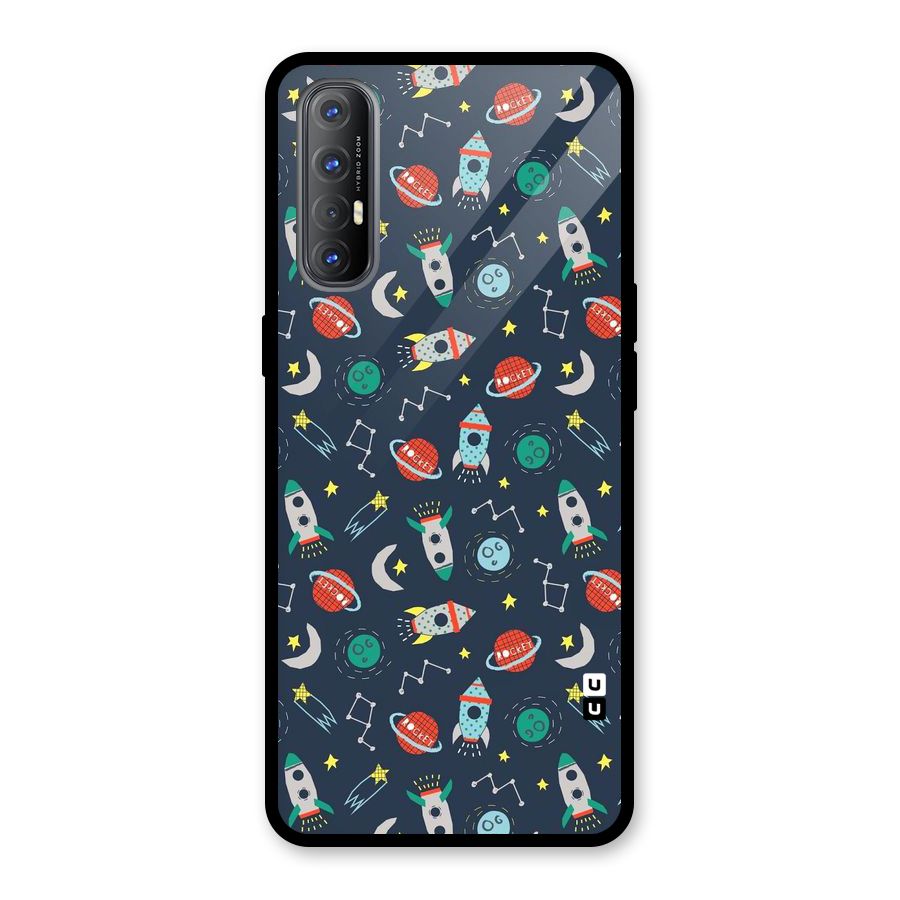 Space Rocket Pattern Glass Back Case for Oppo Reno3 Pro
