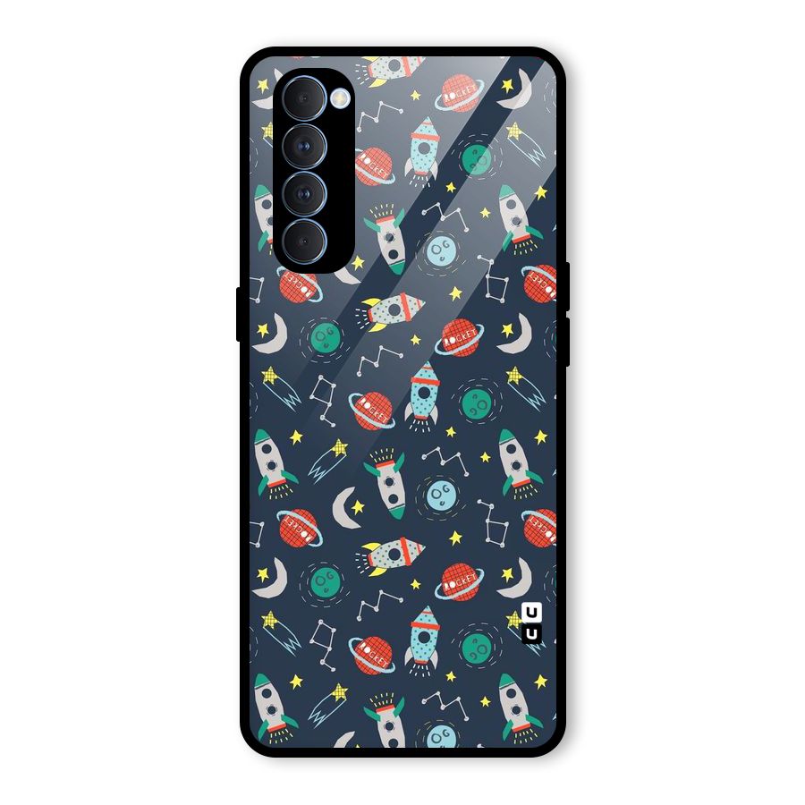 Space Rocket Pattern Glass Back Case for Oppo Reno4 Pro
