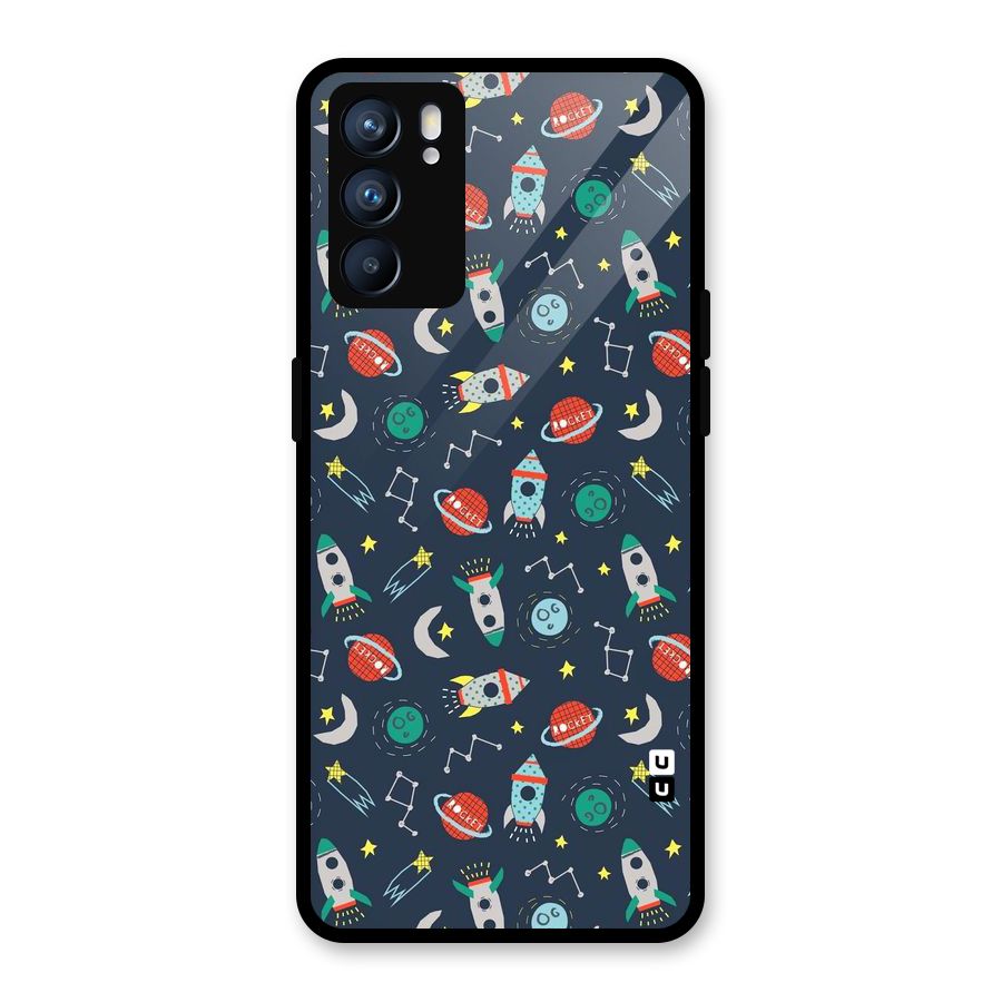 Space Rocket Pattern Glass Back Case for Oppo Reno6 5G