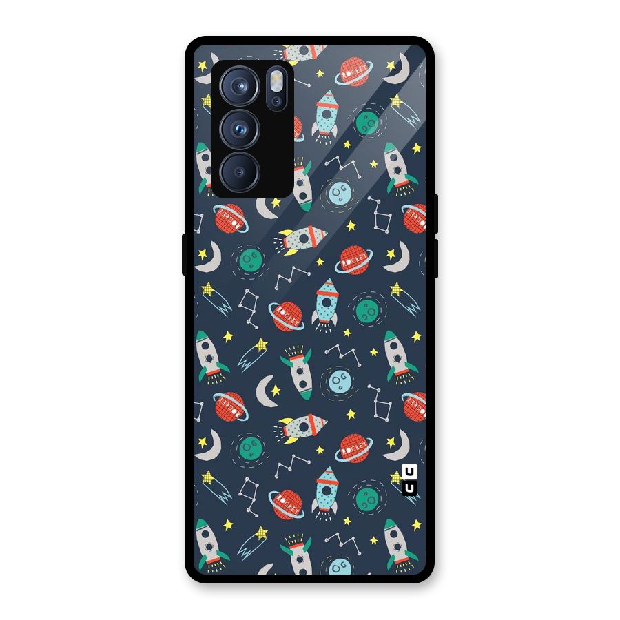 Space Rocket Pattern Glass Back Case for Oppo Reno6 Pro 5G