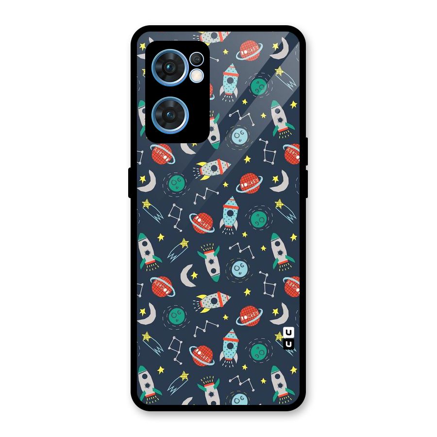 Space Rocket Pattern Glass Back Case for Oppo Reno7 5G