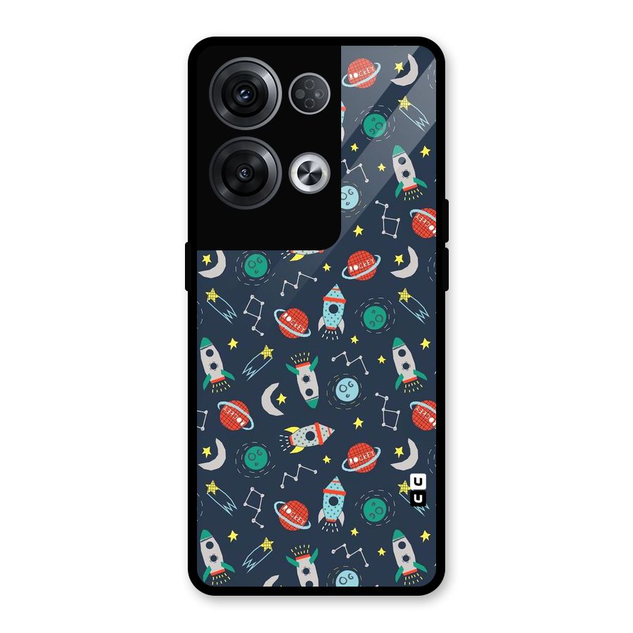 Space Rocket Pattern Glass Back Case for Oppo Reno8 Pro 5G