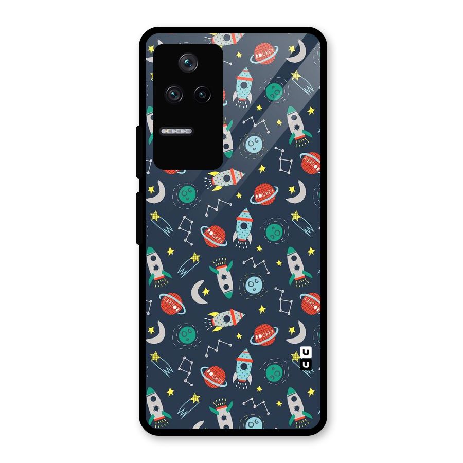 Space Rocket Pattern Glass Back Case for Poco F4 5G