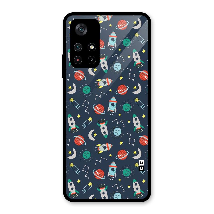 Space Rocket Pattern Glass Back Case for Poco M4 Pro 5G