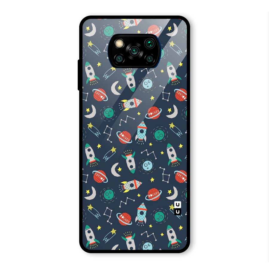 Space Rocket Pattern Glass Back Case for Poco X3 Pro