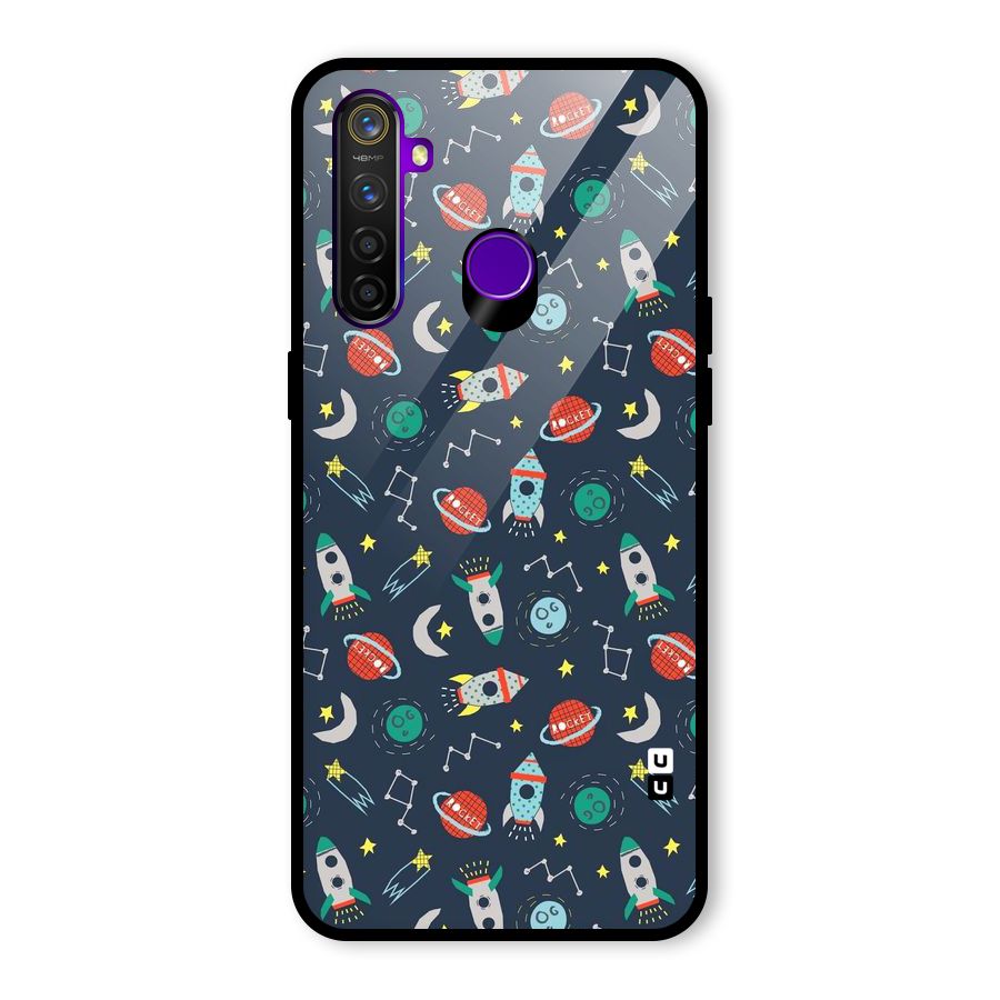 Space Rocket Pattern Glass Back Case for Realme 5 Pro