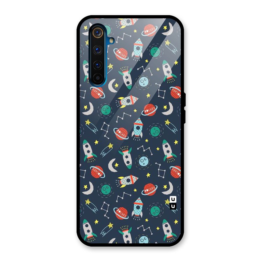 Space Rocket Pattern Glass Back Case for Realme 6 Pro