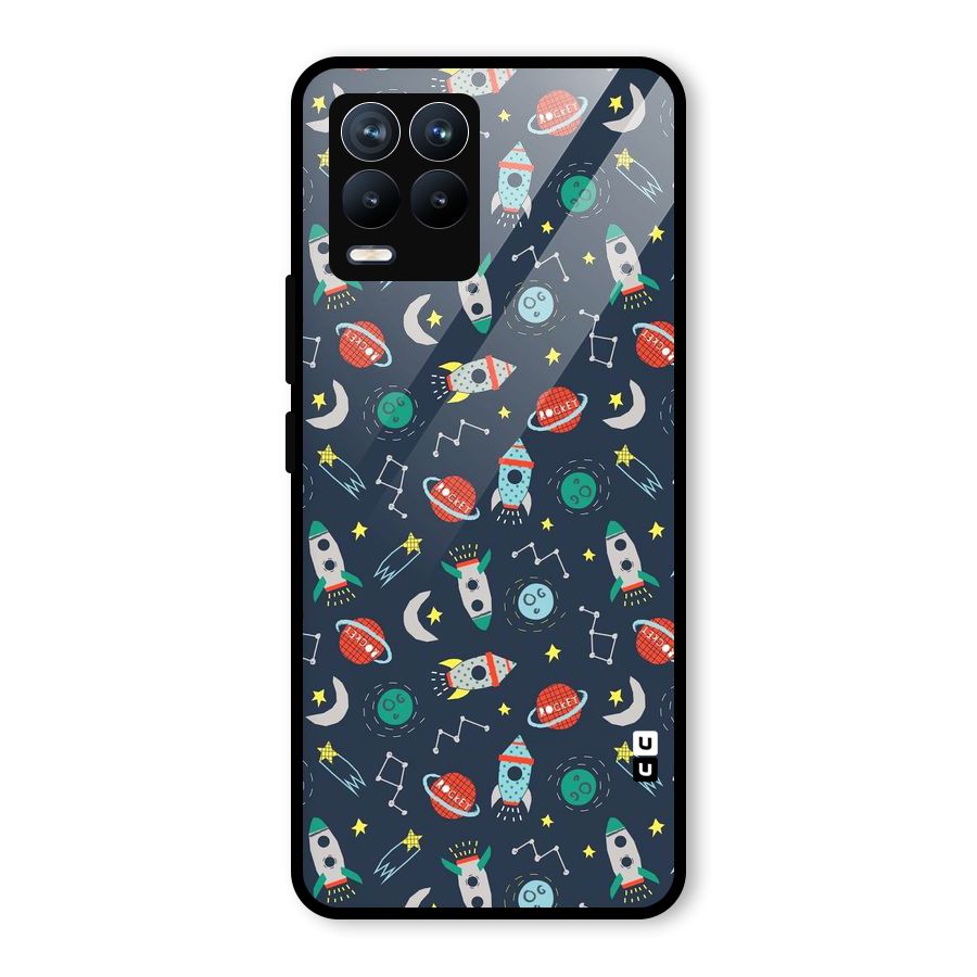 Space Rocket Pattern Glass Back Case for Realme 8 Pro