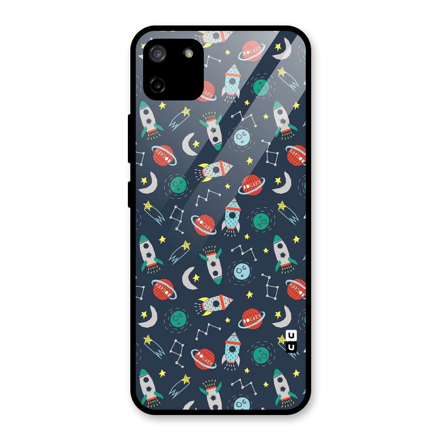 Space Rocket Pattern Glass Back Case for Realme C11