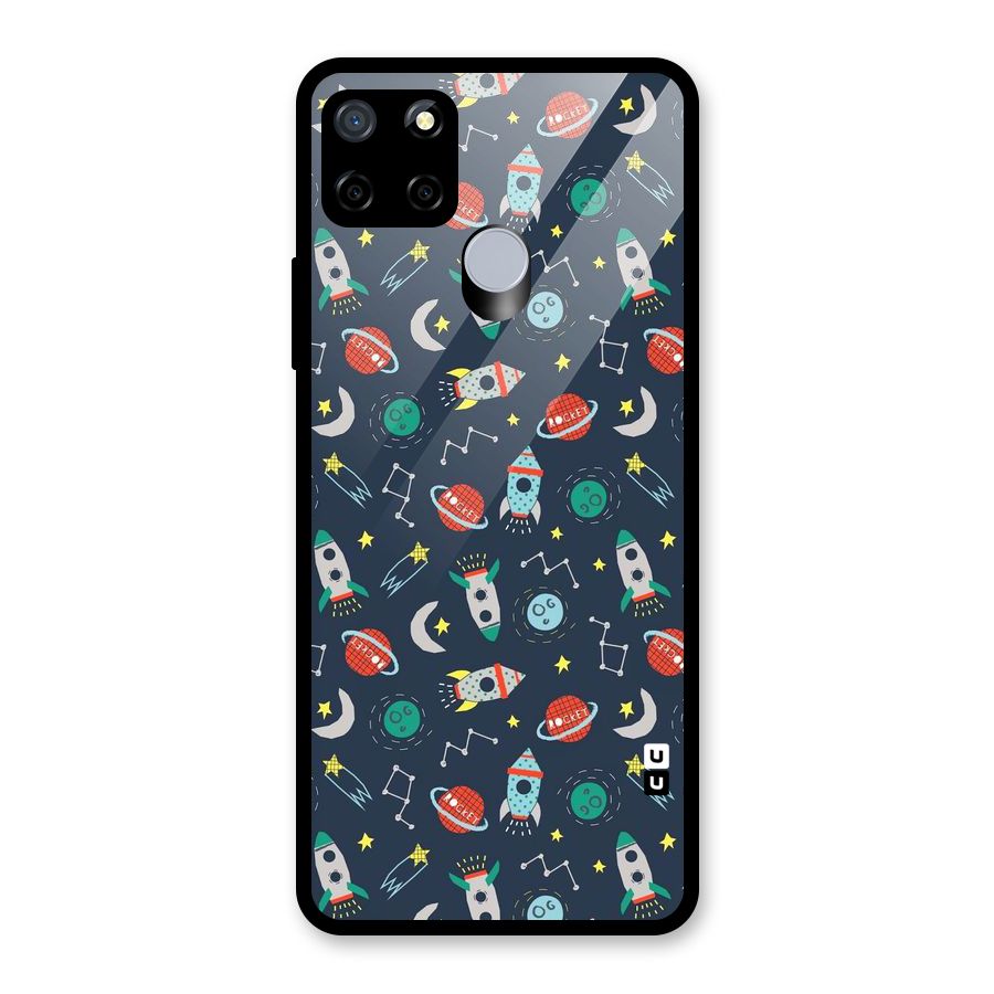 Space Rocket Pattern Glass Back Case for Realme C12