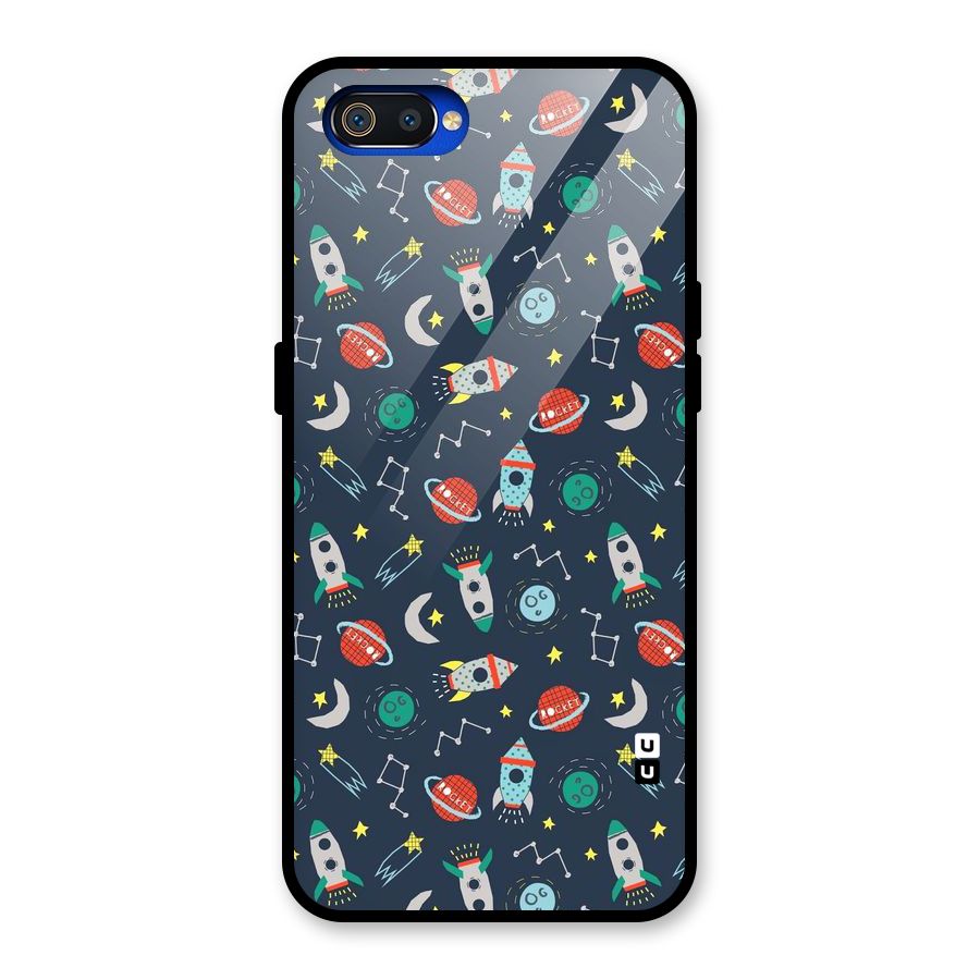 Space Rocket Pattern Glass Back Case for Realme C2