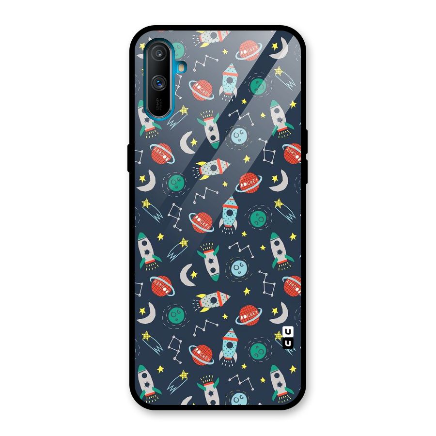 Space Rocket Pattern Glass Back Case for Realme C3