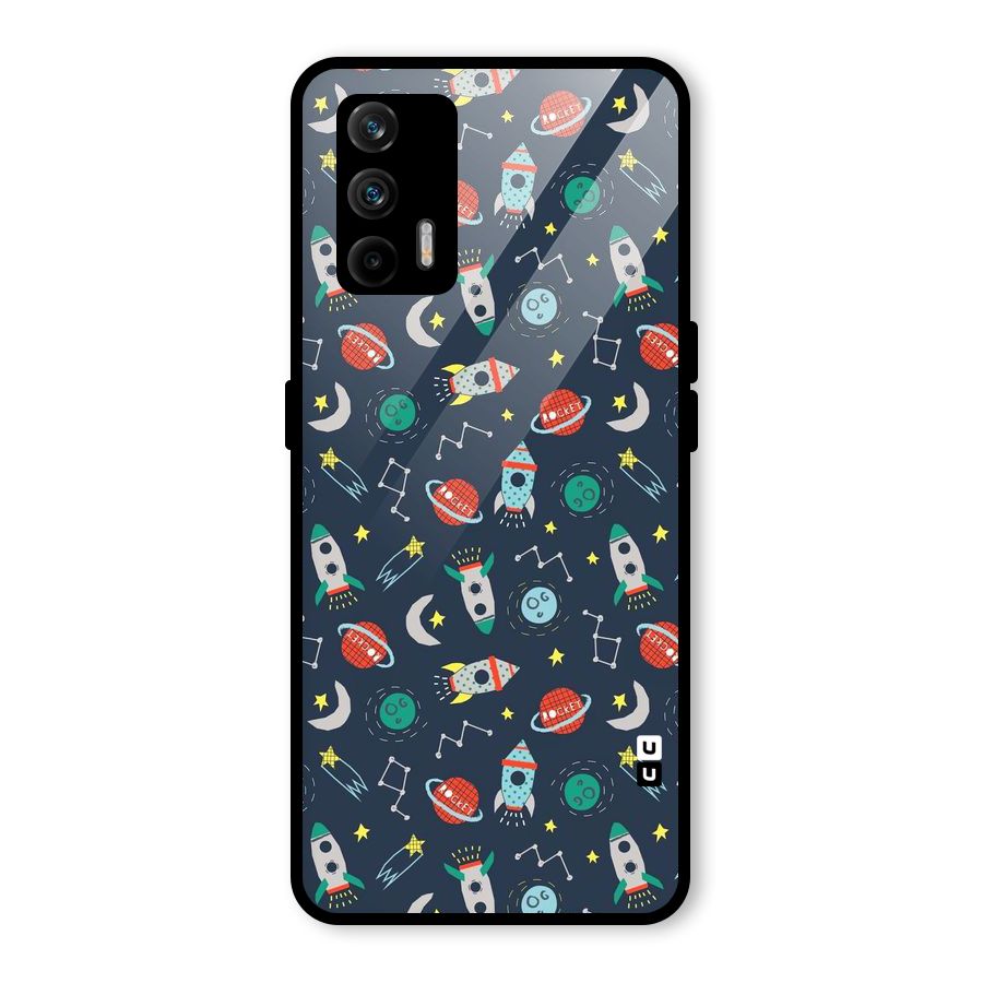 Space Rocket Pattern Glass Back Case for Realme GT 5G