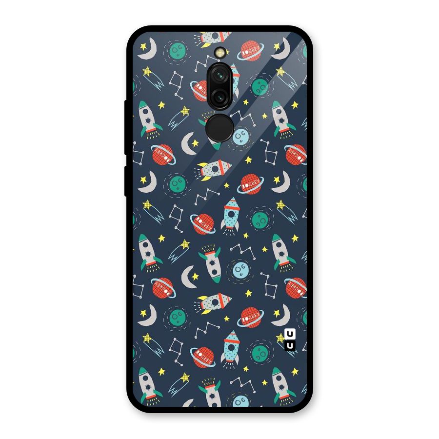 Space Rocket Pattern Glass Back Case for Redmi 8