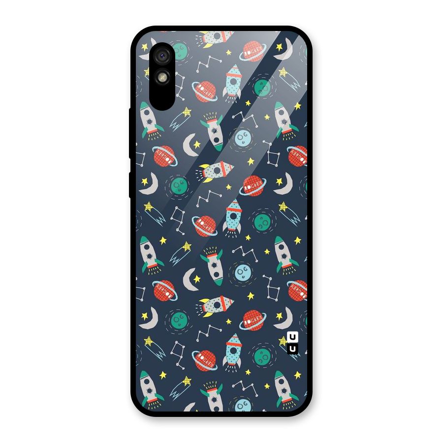 Space Rocket Pattern Glass Back Case for Redmi 9A