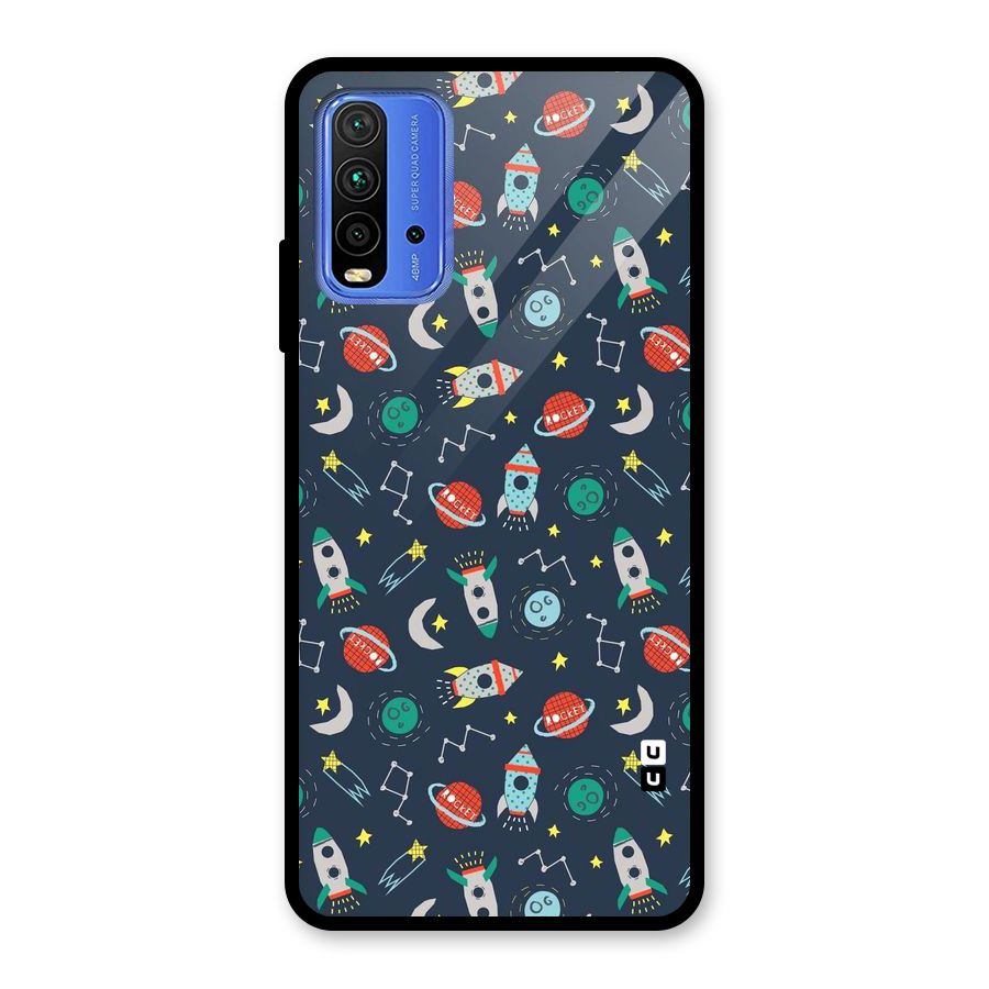 Space Rocket Pattern Glass Back Case for Redmi 9 Power