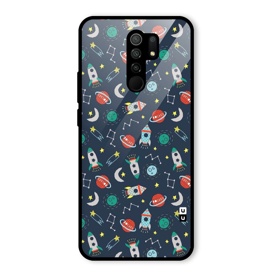 Space Rocket Pattern Glass Back Case for Redmi 9 Prime