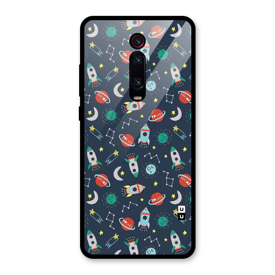 Space Rocket Pattern Glass Back Case for Redmi K20