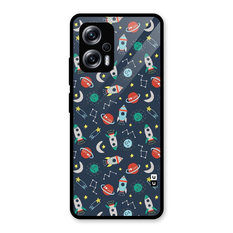 Space Rocket Pattern Glass Back Case for Redmi K50i