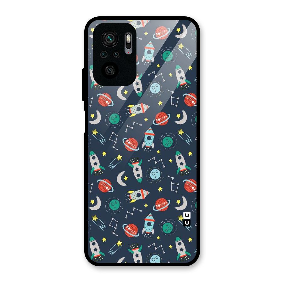 Space Rocket Pattern Glass Back Case for Redmi Note 10