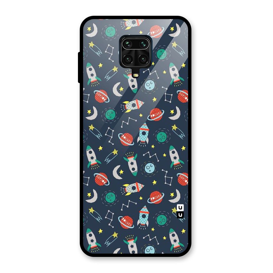 Space Rocket Pattern Glass Back Case for Redmi Note 10 Lite