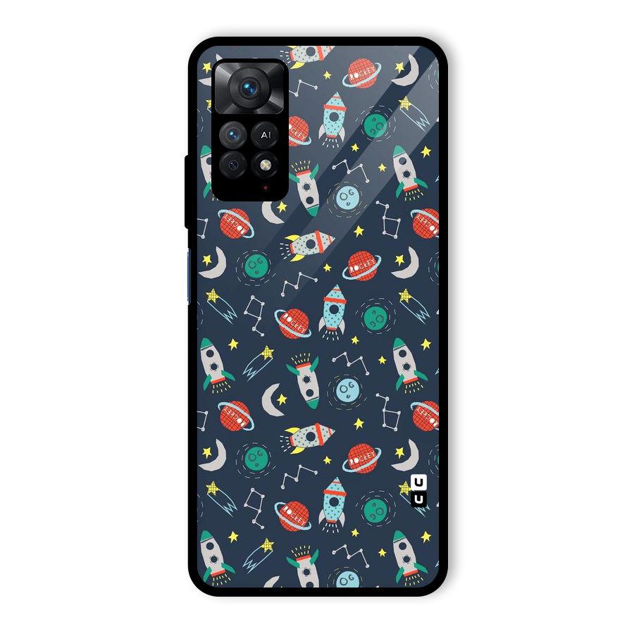Space Rocket Pattern Glass Back Case for Redmi Note 11 Pro