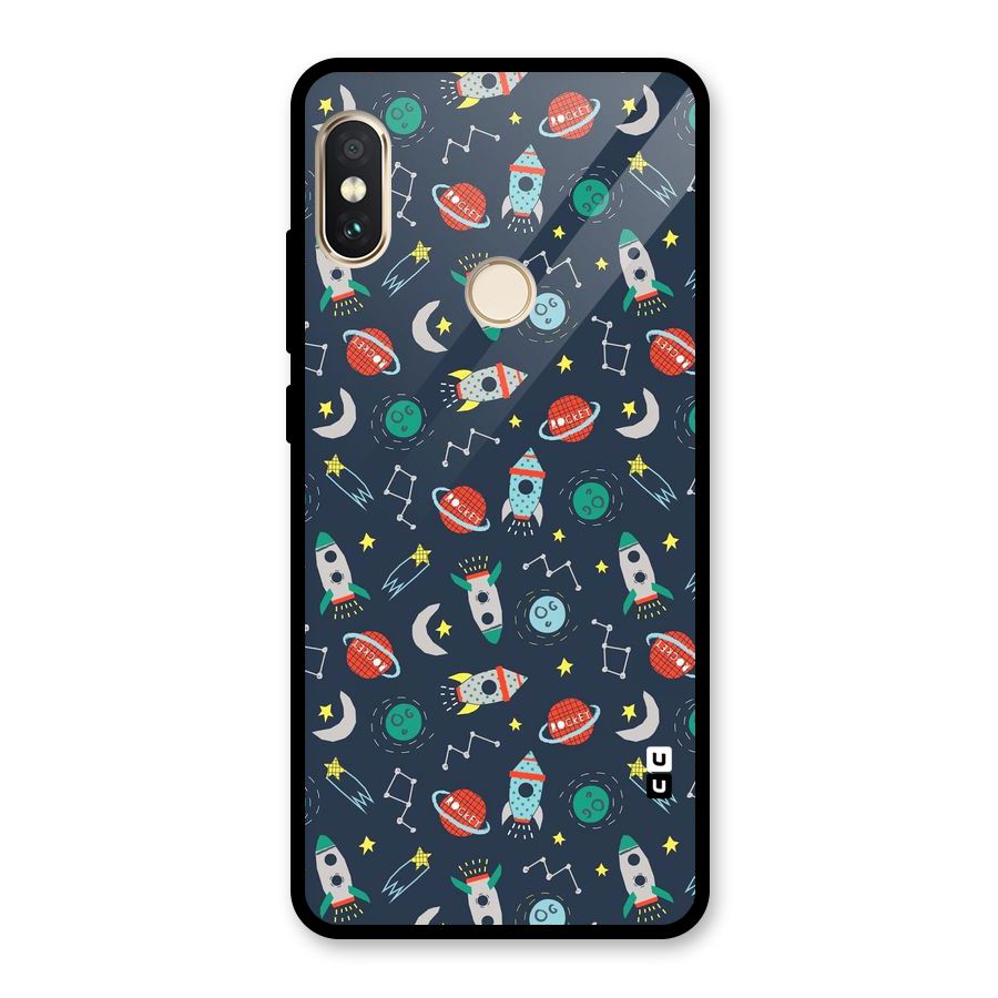 Space Rocket Pattern Glass Back Case for Redmi Note 5 Pro