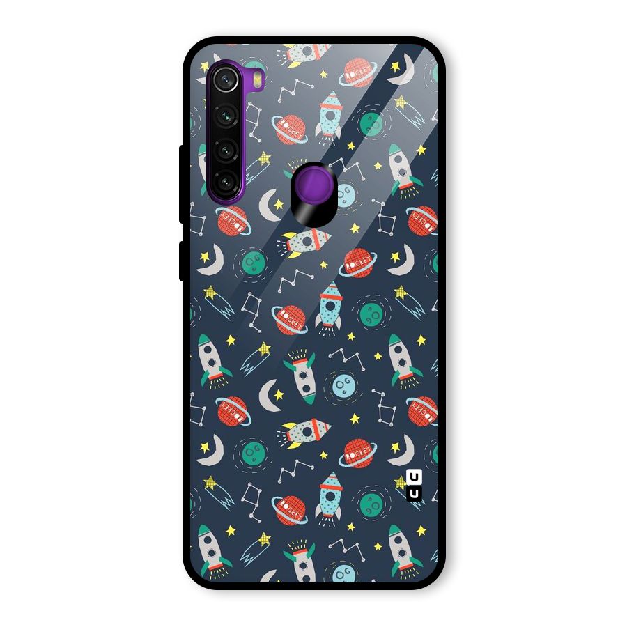 Space Rocket Pattern Glass Back Case for Redmi Note 8