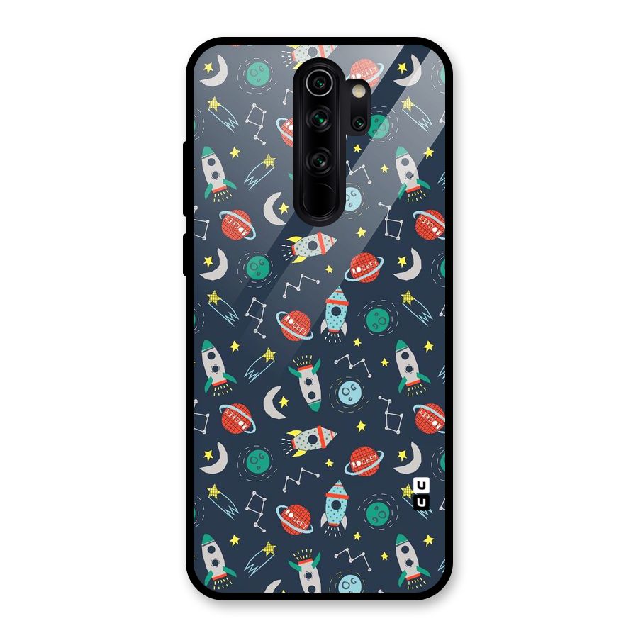 Space Rocket Pattern Glass Back Case for Redmi Note 8 Pro