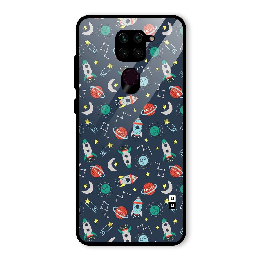 Space Rocket Pattern Glass Back Case for Redmi Note 9