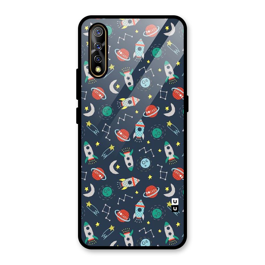Space Rocket Pattern Glass Back Case for Vivo S1