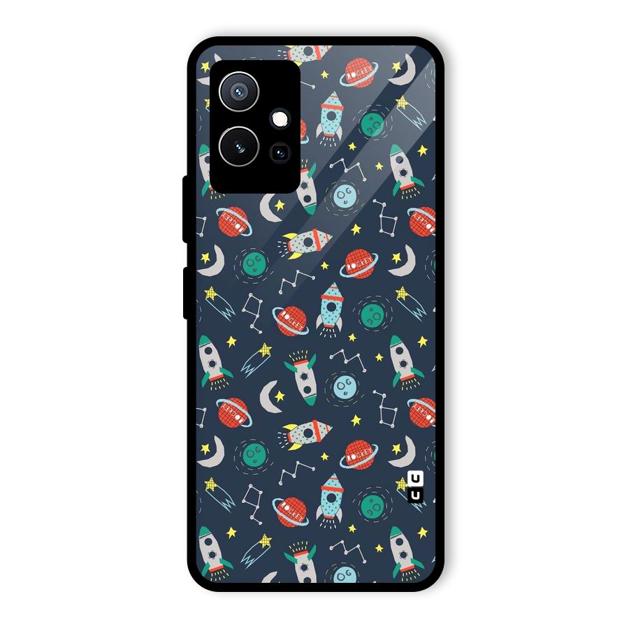 Space Rocket Pattern Glass Back Case for Vivo T1 5G